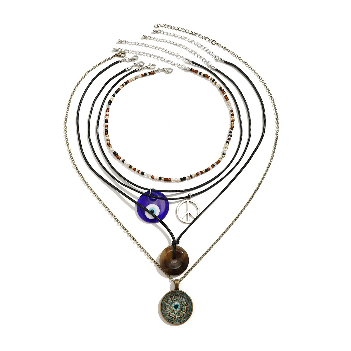 Jewelry Necklace Women Retro Geometric Pattern Acrylic Pendant Wax Thread Handmade - Image 5