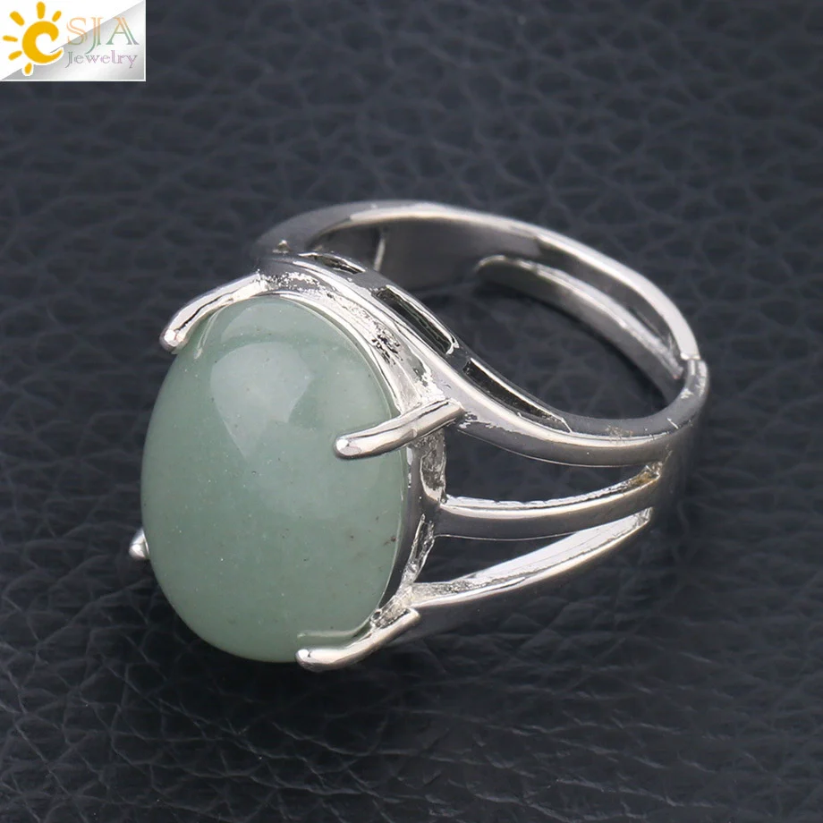 Jewelry Oval Natural Stone Crystal Alloy Women's Ring Four Claw Inlay Hollow Electroplated - Image 18