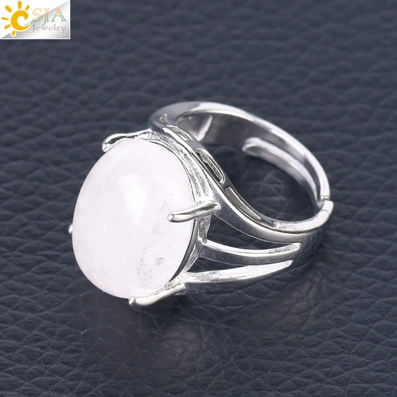 Jewelry Oval Natural Stone Crystal Alloy Women's Ring Four Claw Inlay Hollow Electroplated - Image 9