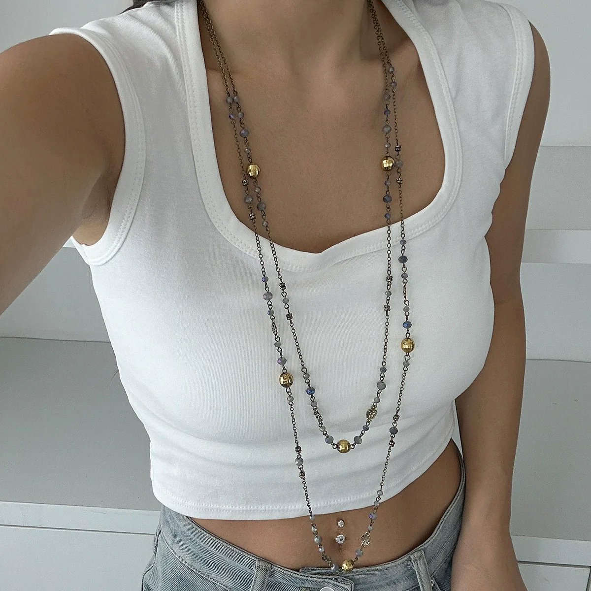 Jewelry Pearl Beaded Alloy Clavicle Chain Set U Shape Electroplating - Image 2