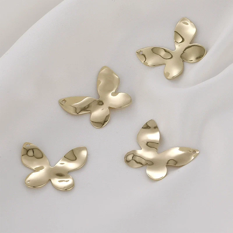 Jewelry Pendant Accessories Copper 14K Goldfilled Metal Texture Concave And Convex Pleated Butterfly Electroplated Handmade - Image 3