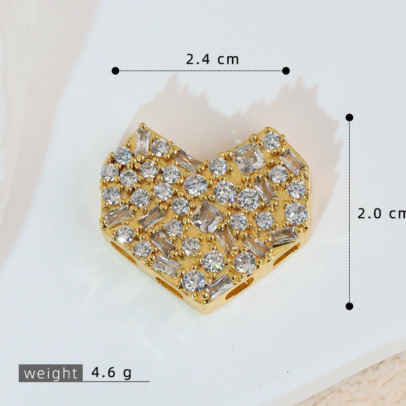 Jewelry Pendant Copper Heart Shape 18K Gold Plated Micro Inlaid Zircon Handmade - Image 8