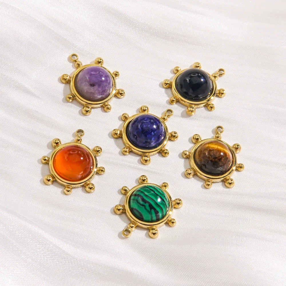 Jewelry Pendant Stainless Steel Natural Stone Inlay Retro Style Accessories - Image 3