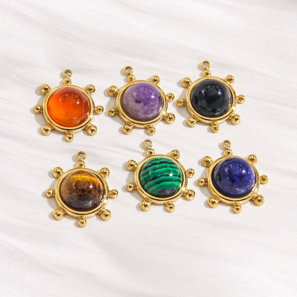 Jewelry Pendant Stainless Steel Natural Stone Inlay Retro Style Accessories - Image 4