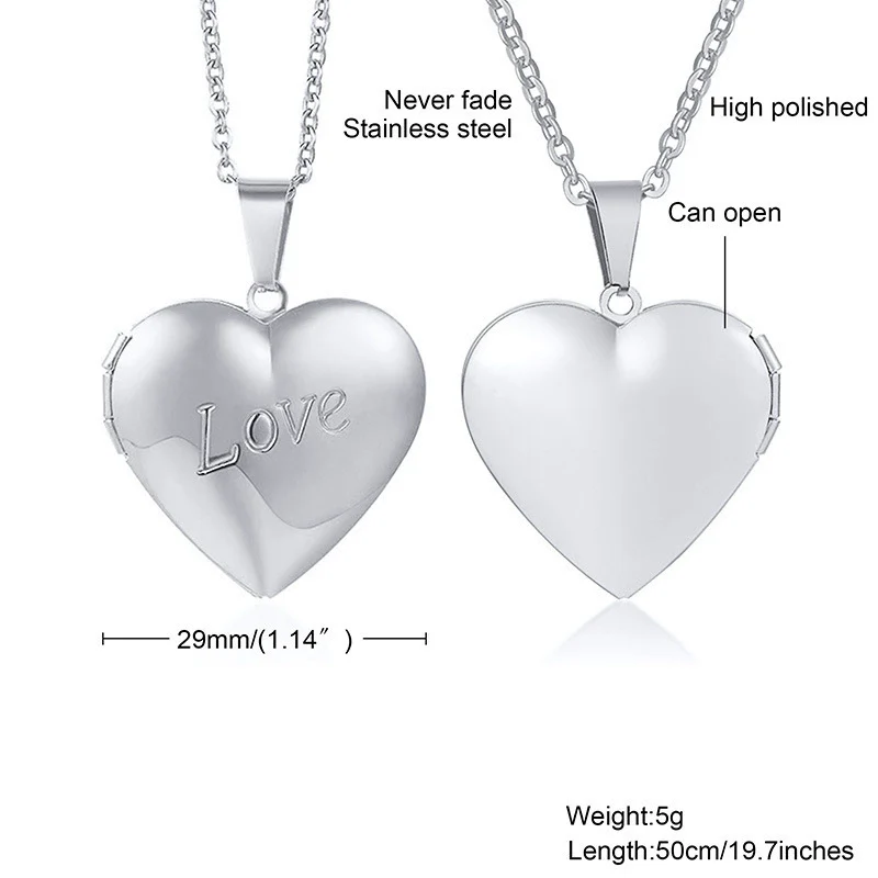 Jewelry Photo Box Stainless Steel Heart Shaped Pendant - Image 10