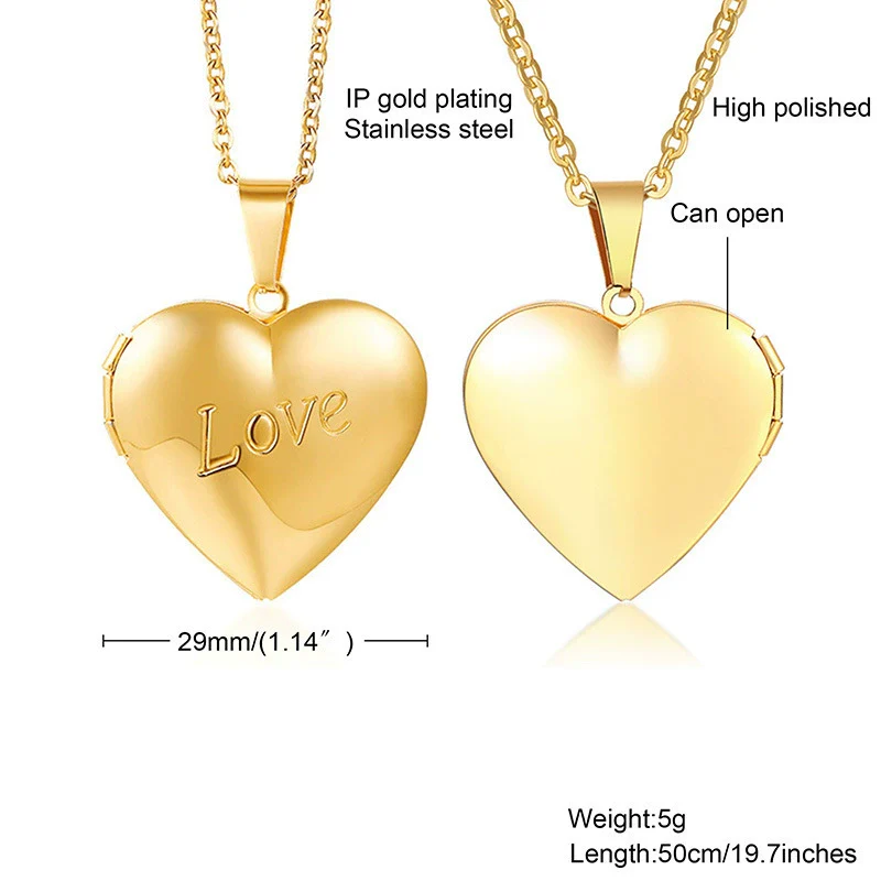 Jewelry Photo Box Stainless Steel Heart Shaped Pendant - Image 11