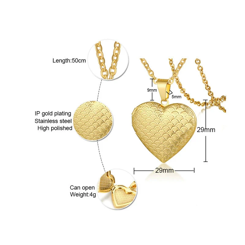 Jewelry Photo Box Stainless Steel Heart Shaped Pendant - Image 13