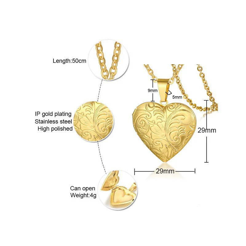 Jewelry Photo Box Stainless Steel Heart Shaped Pendant - Image 15