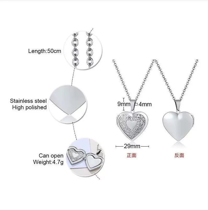 Jewelry Photo Box Stainless Steel Heart Shaped Pendant - Image 18