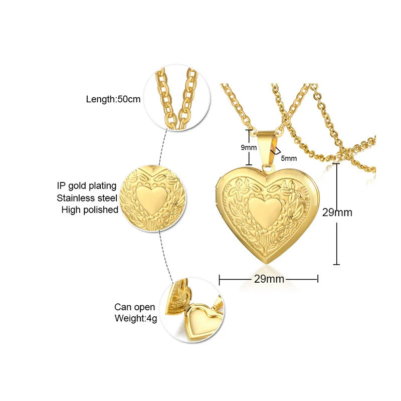 Jewelry Photo Box Stainless Steel Heart Shaped Pendant - Image 2