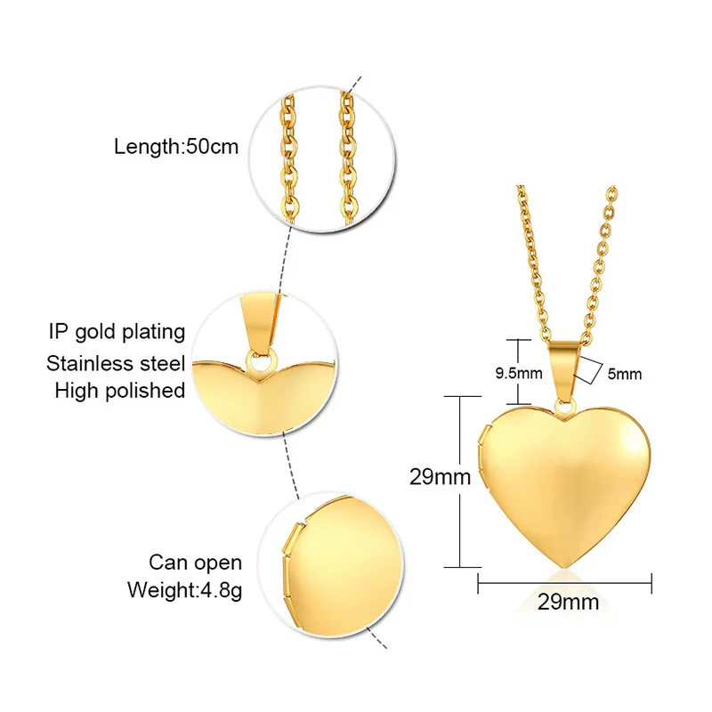 Jewelry Photo Box Stainless Steel Heart Shaped Pendant - Image 9