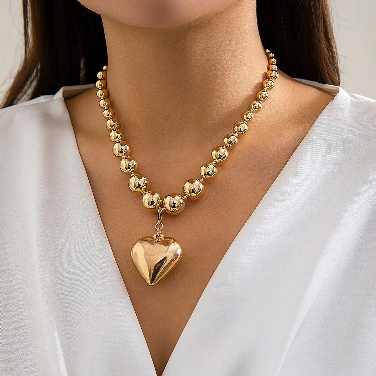 Jewelry Plastic Geometric Beads Punk Collar Clavicle Chain Necklace For Women Electroplated - Image 15