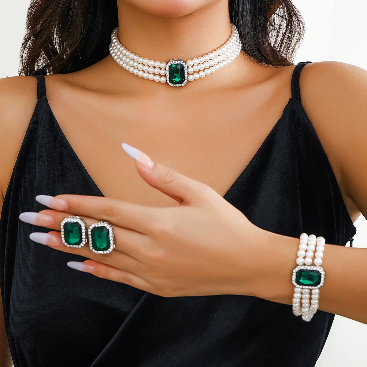 Jewelry Plastic Resin Geometric Multi Layer Imitation Pearl Ball Chain Necklace For Women - Image 8
