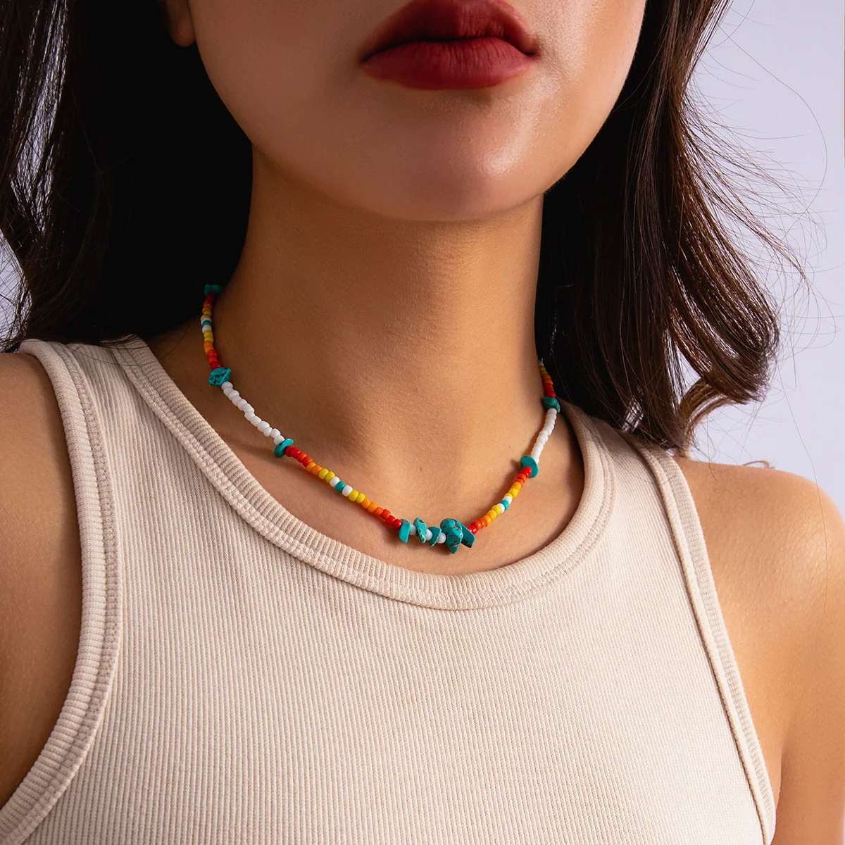 Jewelry Plastic Resin Turquoise Geometric Handmade Women's Necklace - Image 6
