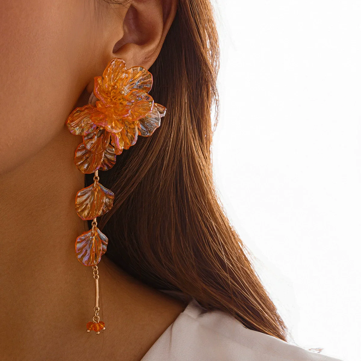 Jewelry Plastic Simple Flower Tassel Scallop Earrings Electroplating For Women - Image 3
