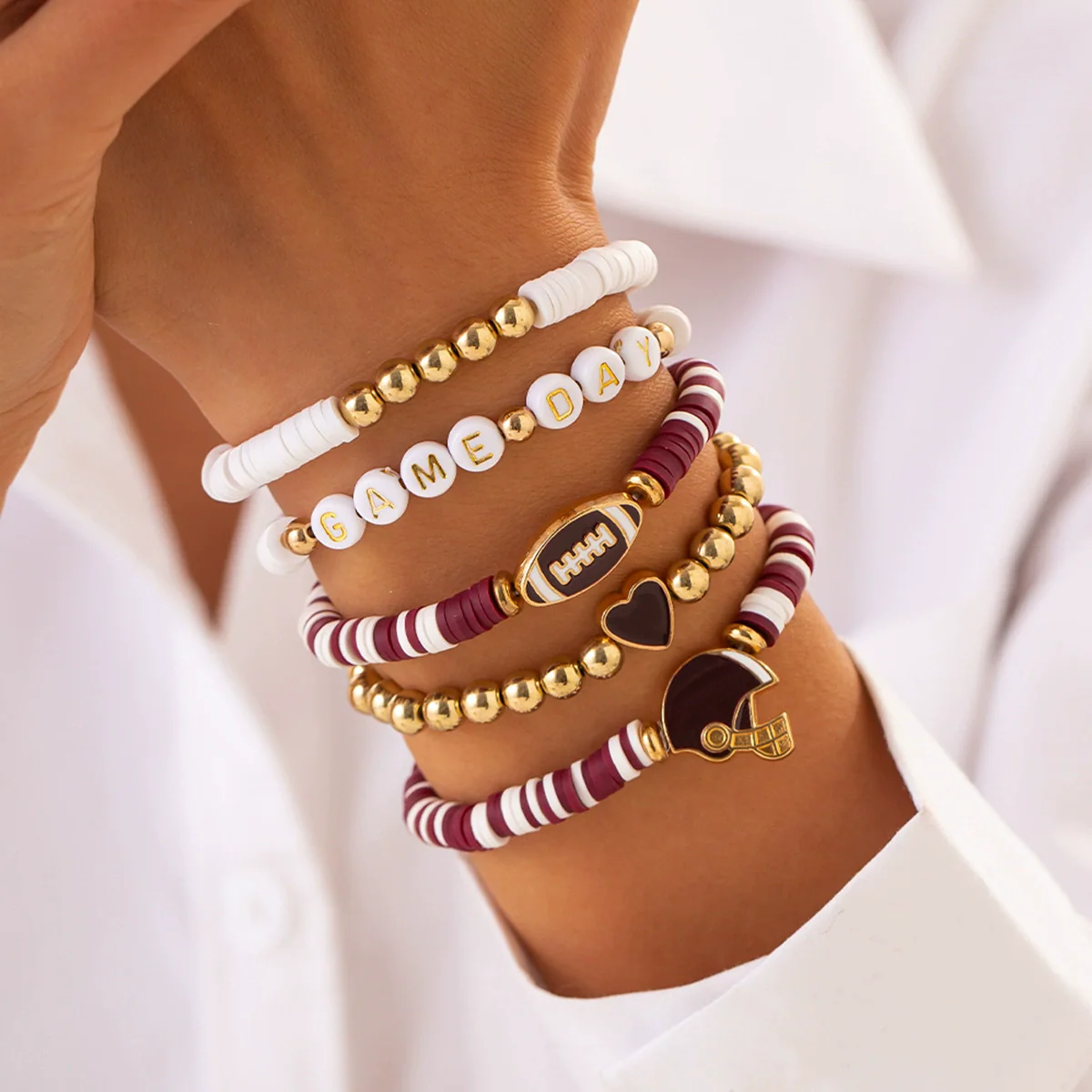 Jewelry Polymer Clay Acrylic Alloy Dripping Oil Beaded Bracelet With Crown Letters Numbers Text Pendant For Women - Image 8