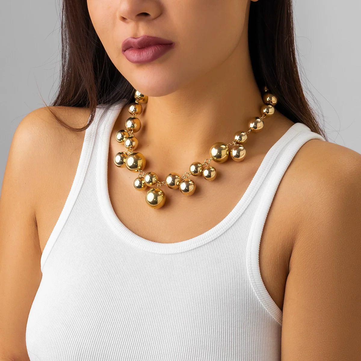 Jewelry Punk Creative Round Bead Imitation Pearl Tassel Necklace Metal Ball Chain Geometric Style Electroplating - Image 7