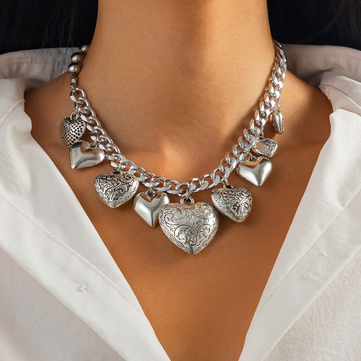 Jewelry Punk Heart Shape Pendant Clavicle Chain Aluminum Copper Ccb Electroplating Women's - Image 7