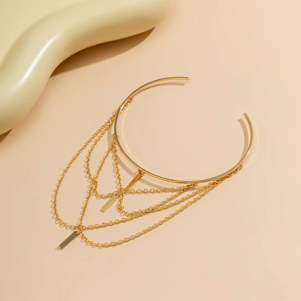 Jewelry Punk Metal Arm Ring With Hanging Chain Tassel And Electroplating Treatment - Image 4
