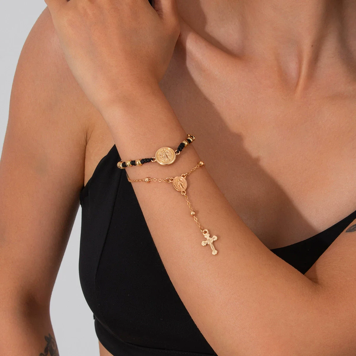 Jewelry Punk Stacked Tassel Bracelet For Women Retro Geometric Jade Wire Copperclad Iron Chain Alloy Handmade - Image 4