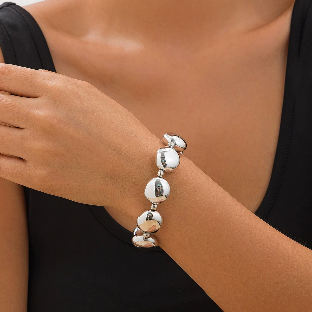 Jewelry Punk Style Geometric Flat Round Bead Clavicle Chain Ccb Material Electroplated Women's Necklace - Image 9