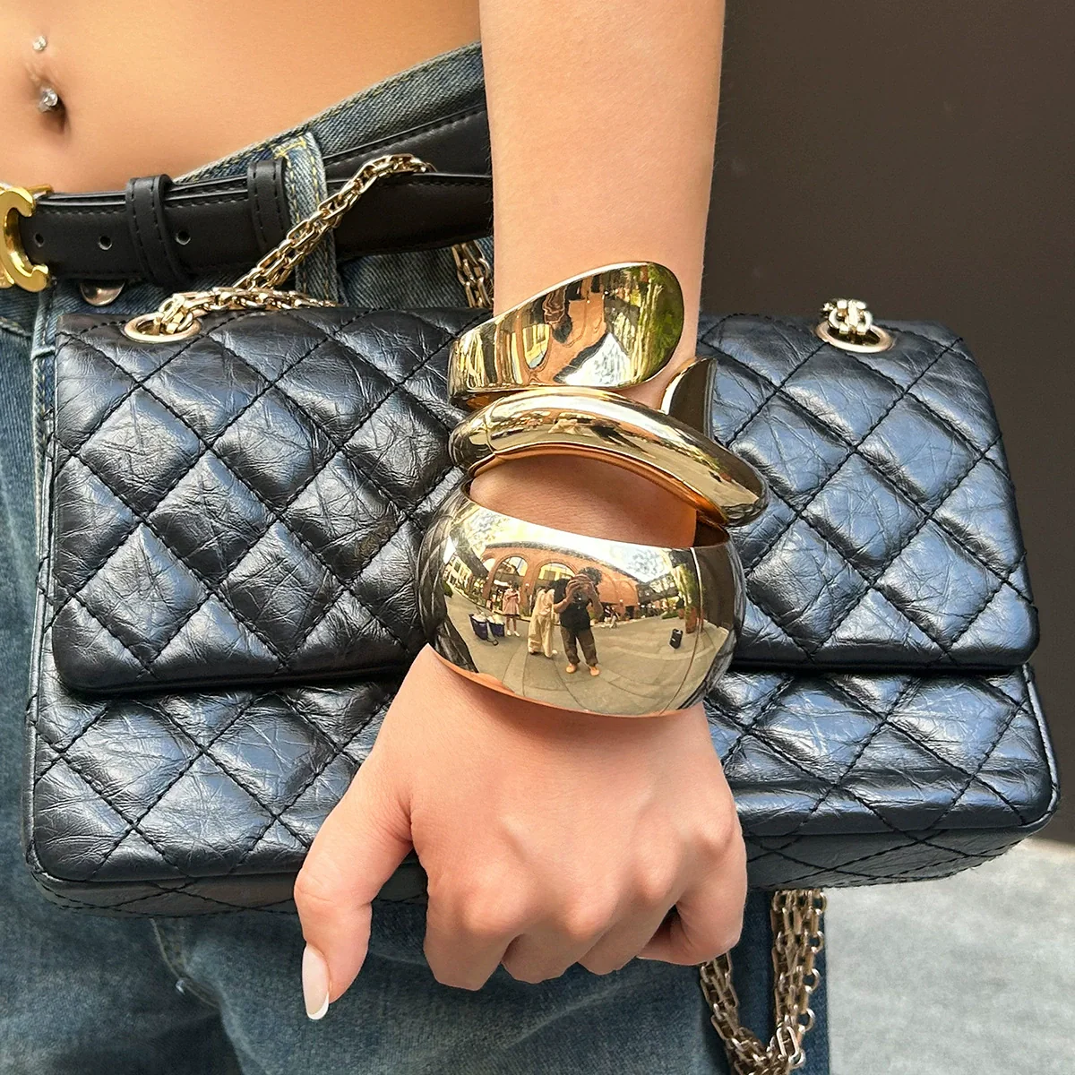 Jewelry Punk Style Irregular Wide Alloy Bracelet Suit With Electroplating - Image 2
