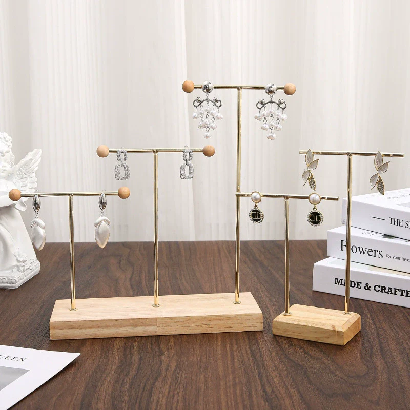Jewelry Rack Metal And Walnut Highend T Shape Splicing Earrings Display Props