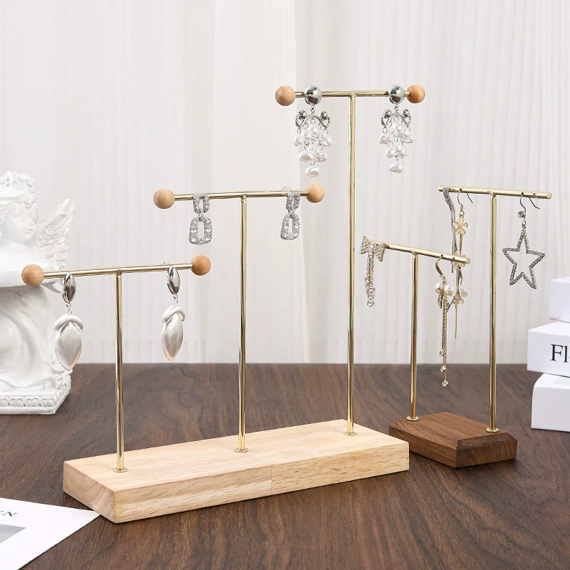 Jewelry Rack Metal And Walnut Highend T Shape Splicing Earrings Display Props - Image 2