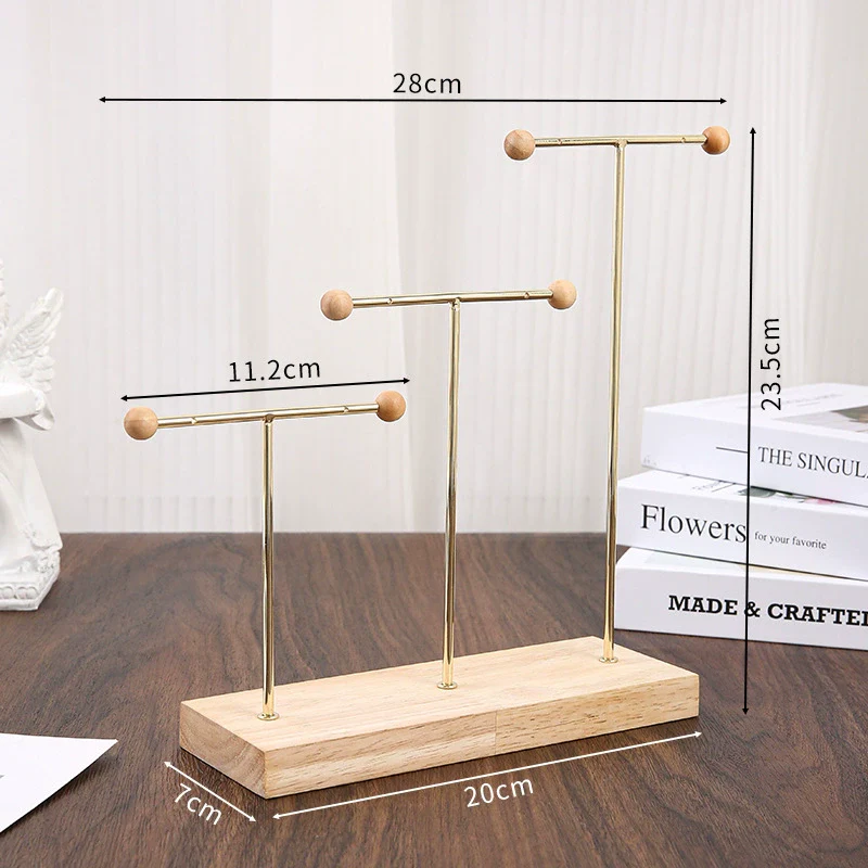 Jewelry Rack Metal And Walnut Highend T Shape Splicing Earrings Display Props - Image 3