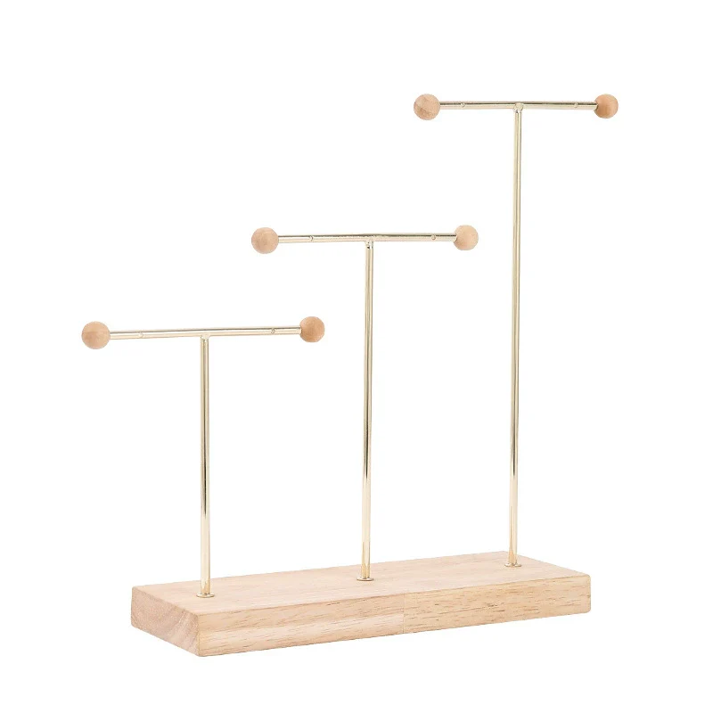 Jewelry Rack Metal And Walnut Highend T Shape Splicing Earrings Display Props - Image 4