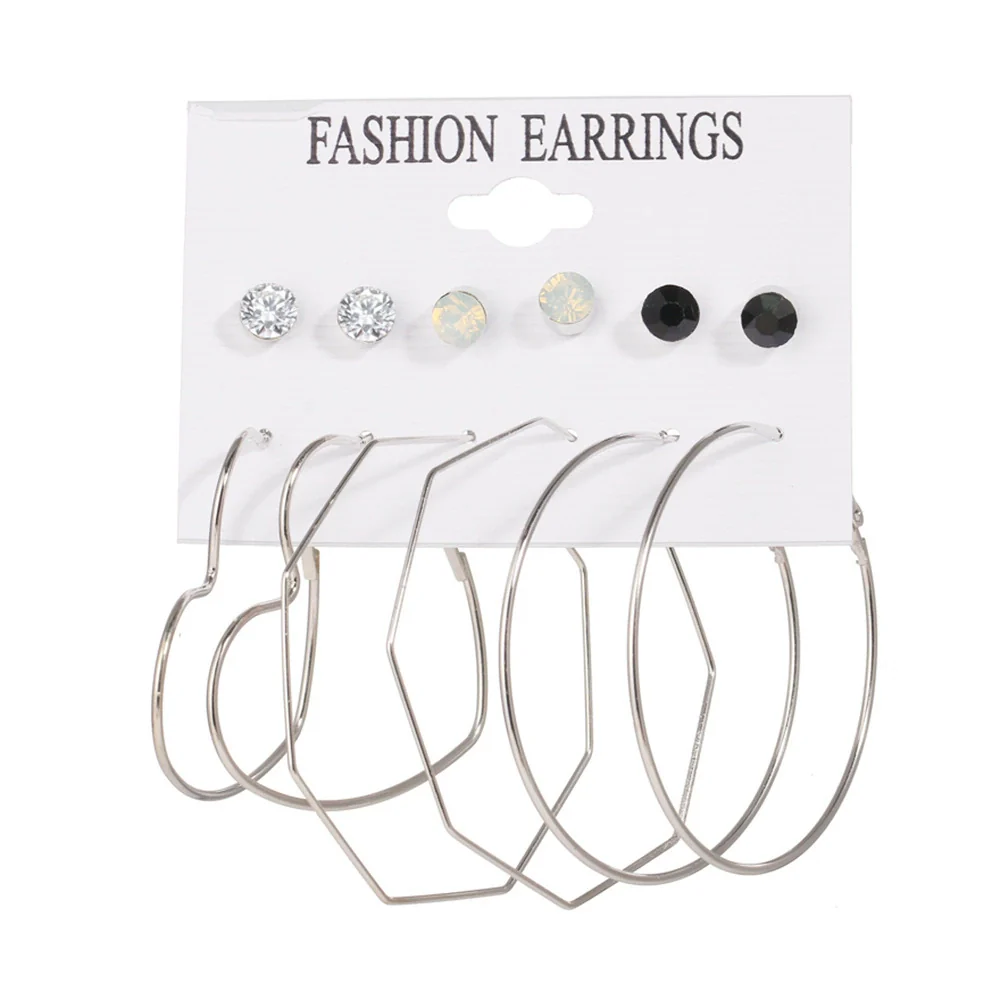 Jewelry Retro Geometric Crystal Alloy English Alphabet Butterfly Woven Round Earrings Set - Image 9