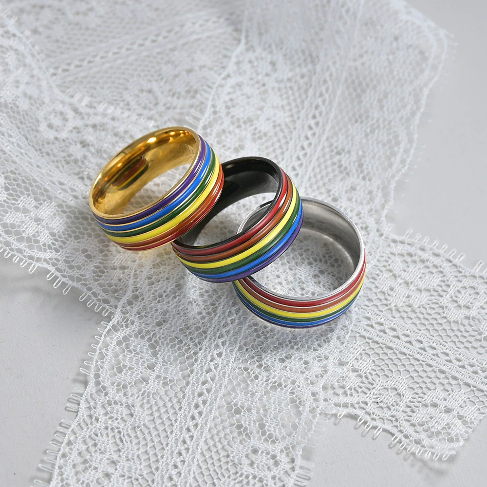 Jewelry Ring Titanium Steel Multicolor Rainbow Oil Dripping Geometric Style - Image 2
