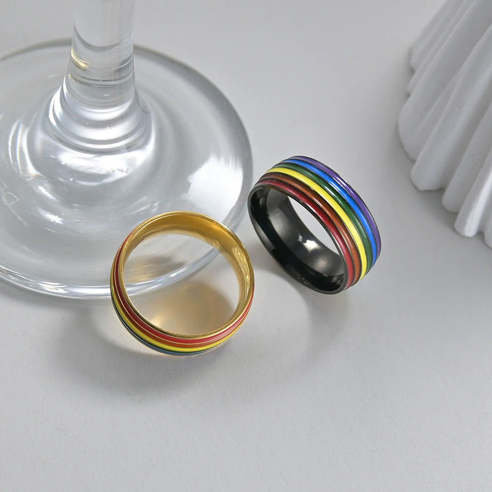 Jewelry Ring Titanium Steel Multicolor Rainbow Oil Dripping Geometric Style - Image 3