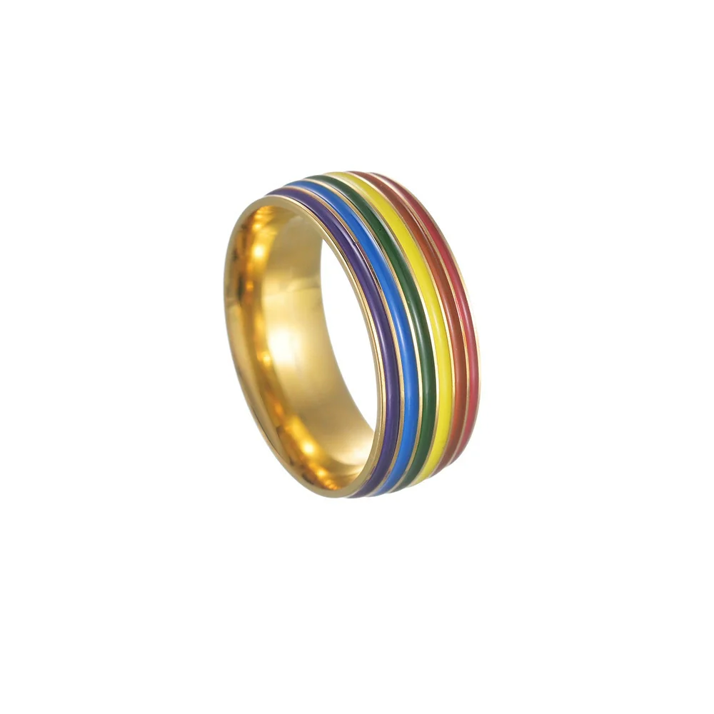 Jewelry Ring Titanium Steel Multicolor Rainbow Oil Dripping Geometric Style - Image 4