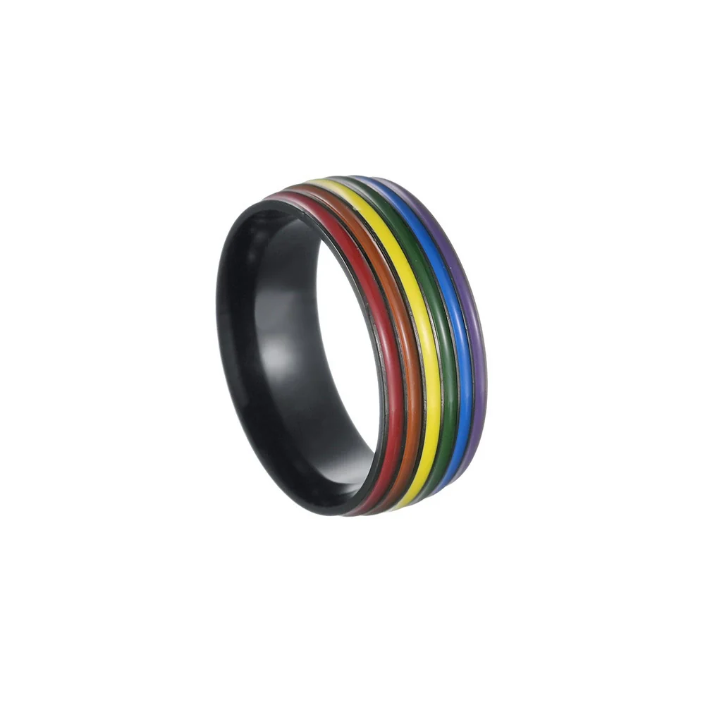 Jewelry Ring Titanium Steel Multicolor Rainbow Oil Dripping Geometric Style - Image 5