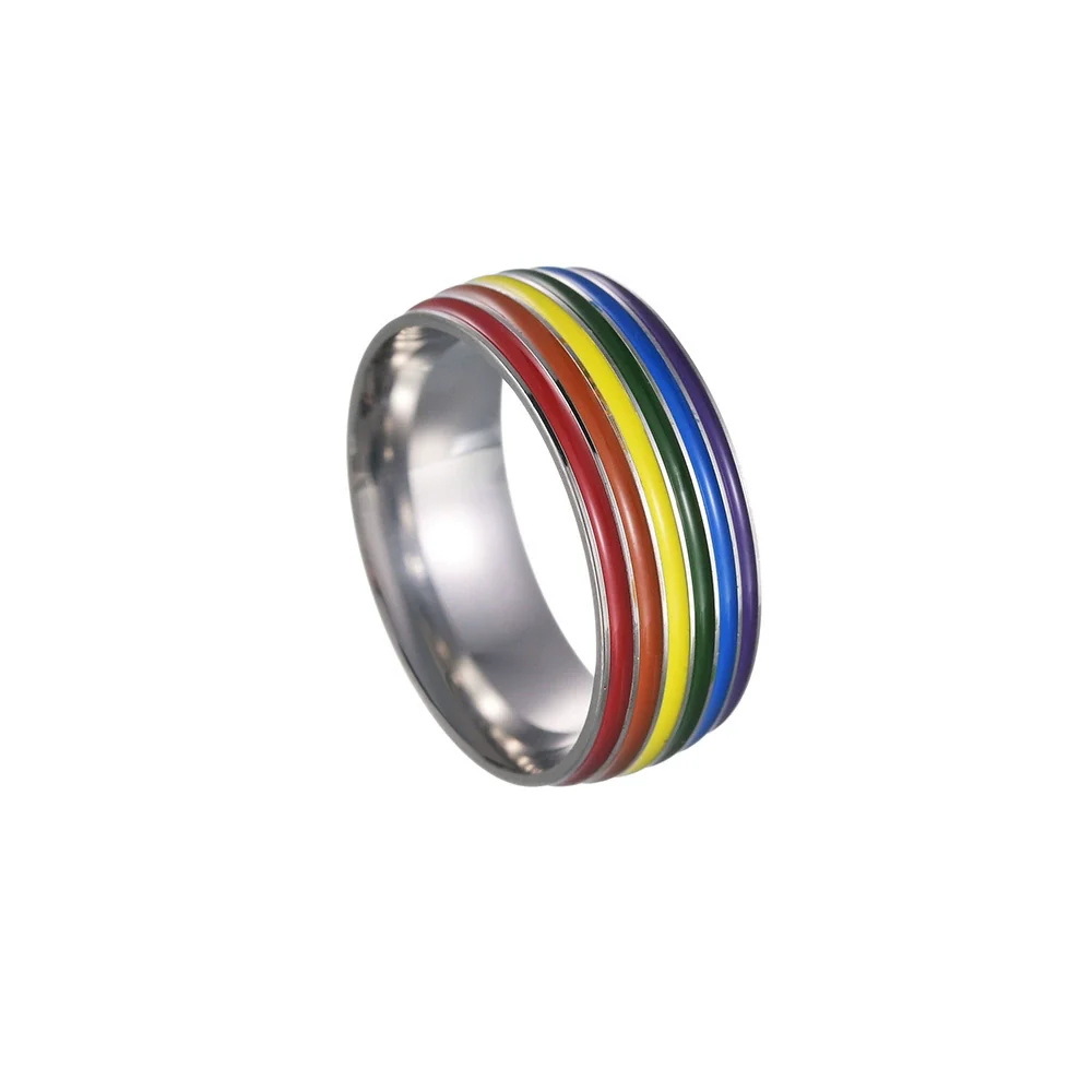 Jewelry Ring Titanium Steel Multicolor Rainbow Oil Dripping Geometric Style - Image 6