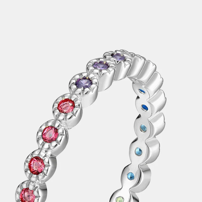 Jewelry S925 Silver Geometric Rainbow Zircon Ring Necklace - Image 2