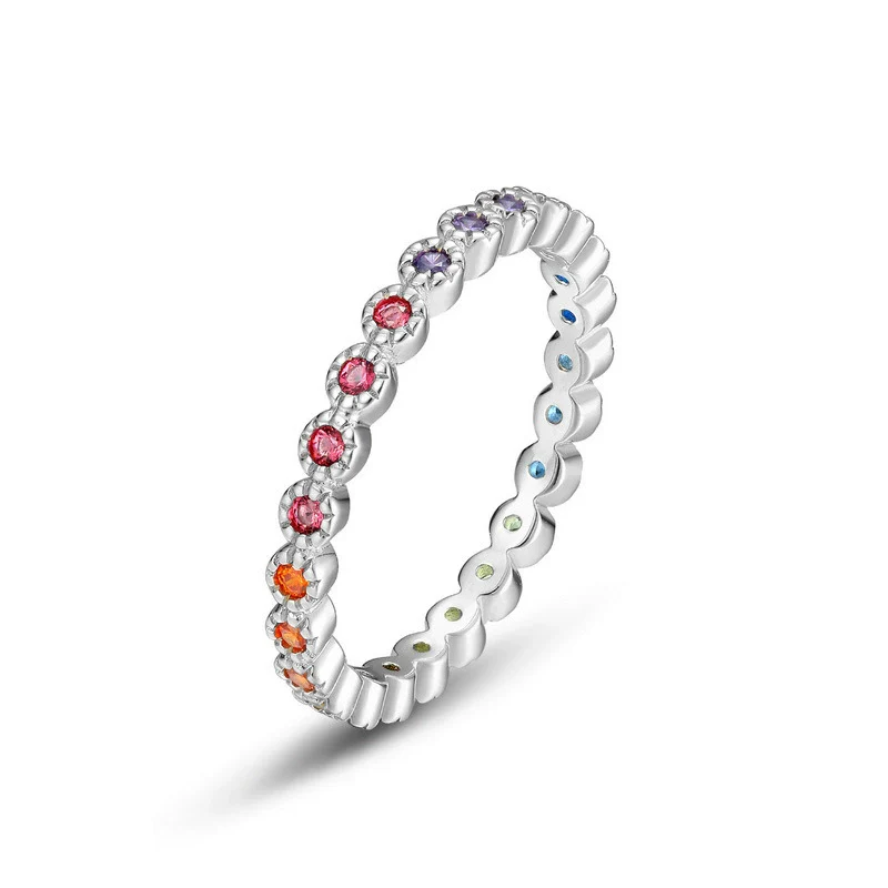 Jewelry S925 Silver Geometric Rainbow Zircon Ring Necklace - Image 4