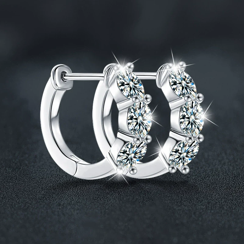 Jewelry S925 Sterling Silver Moissanite Geometric U Shape Earrings - Image 2