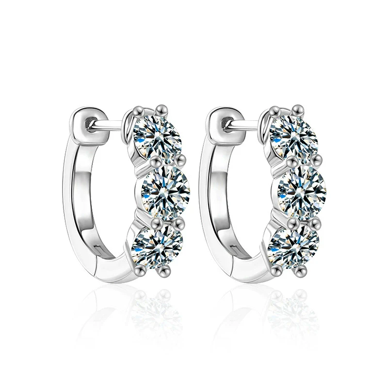 Jewelry S925 Sterling Silver Moissanite Geometric U Shape Earrings - Image 4
