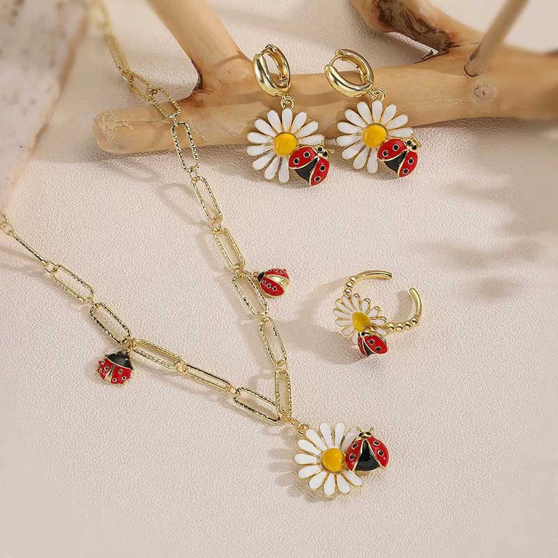 Jewelry Set Copper Dripping Oil Beetle Style Earrings Necklaces