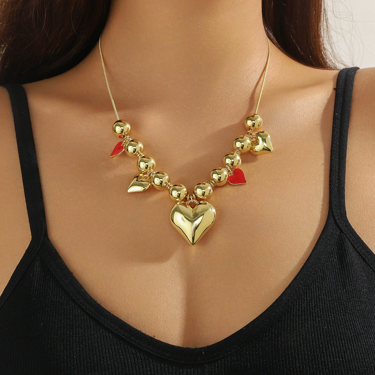 Jewelry Single Layer Multi Pendant Love Necklace Zinc Alloy Heart Shape Flower Geometric Electroplating For Women - Image 3