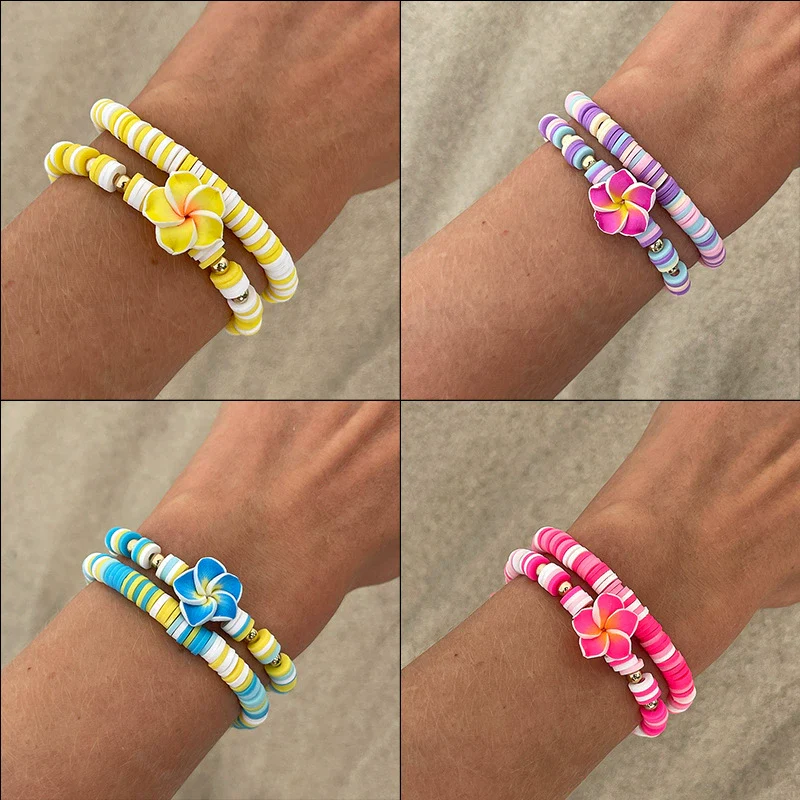 Jewelry Soft Ceramic Bracelet Handmade With Fivepetal Flower Shell Pendant
