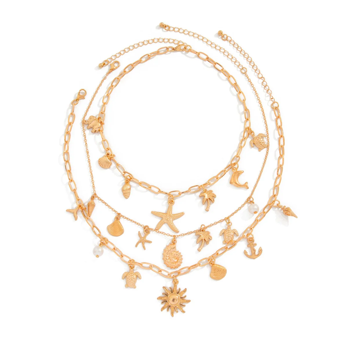 Jewelry Stacking Style Geometric Alloy Imitation Pearl Necklace With Electroplating - Image 5
