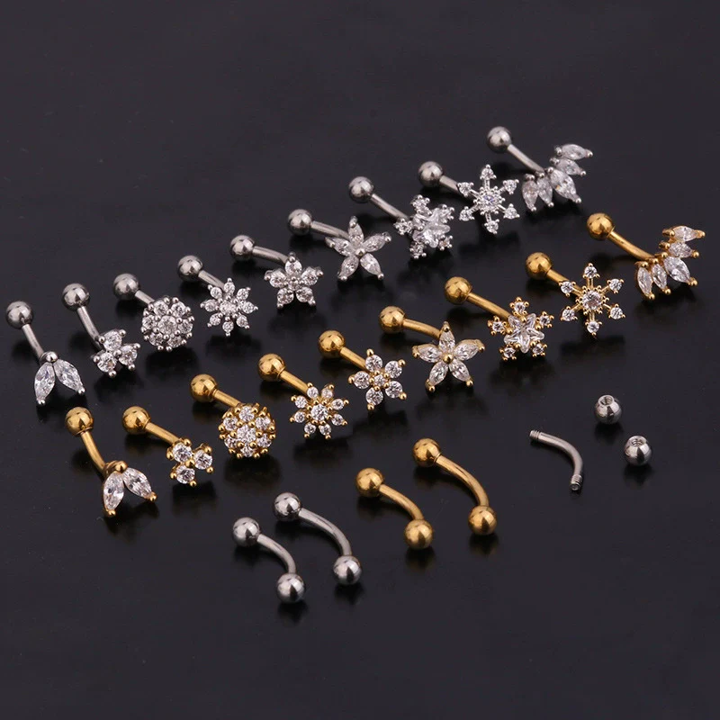 Jewelry Stainless Steel Curved Rod Snail Earring With Zircon And Flower Design - Image 2