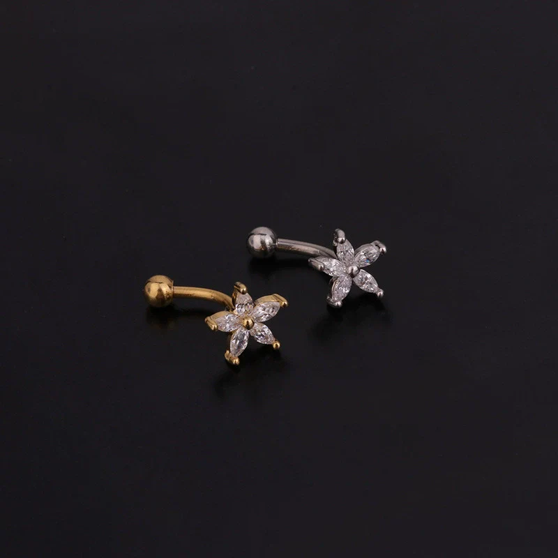 Jewelry Stainless Steel Curved Rod Snail Earring With Zircon And Flower Design - Image 5