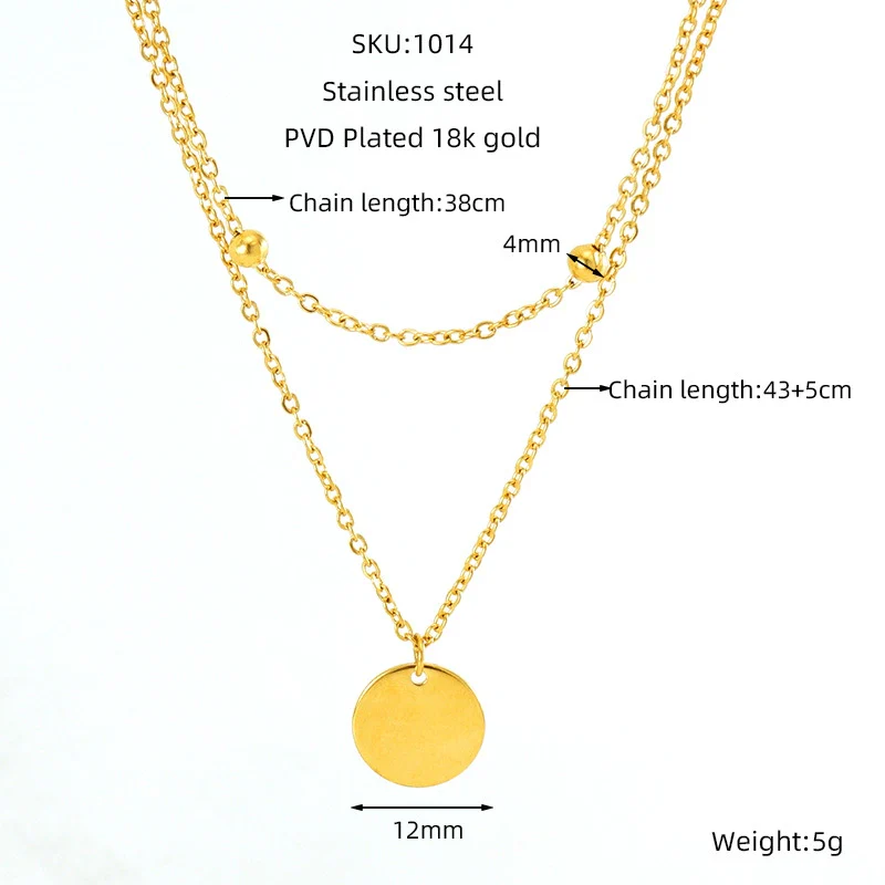 Jewelry 316L Stainless Steel Double Layer Stacked Clavicle Chain With Round Pendant And Round Bead For Women Electroplated Geometric Style - Image 4