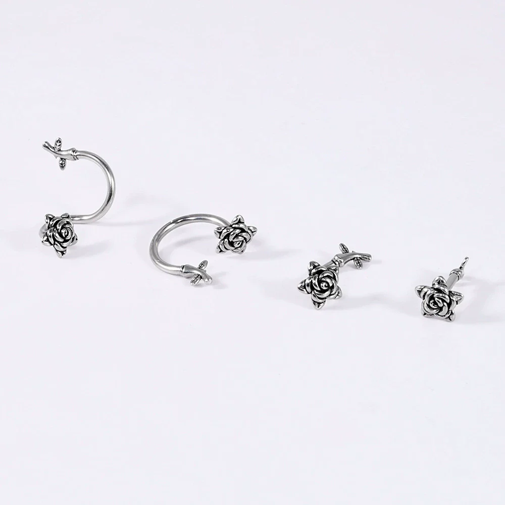 Jewelry Stainless Steel Flower Shaped Bent Rod Internal Thread Navel Nail Straight Rod Ear Bone Nail Piercing With Polish Design - Image 2