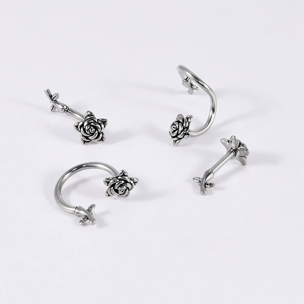 Jewelry Stainless Steel Flower Shaped Bent Rod Internal Thread Navel Nail Straight Rod Ear Bone Nail Piercing With Polish Design - Image 3