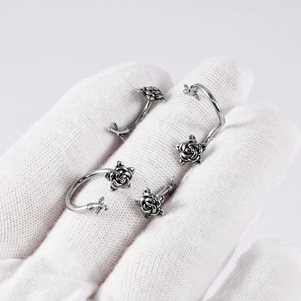 Jewelry Stainless Steel Flower Shaped Bent Rod Internal Thread Navel Nail Straight Rod Ear Bone Nail Piercing With Polish Design - Image 4